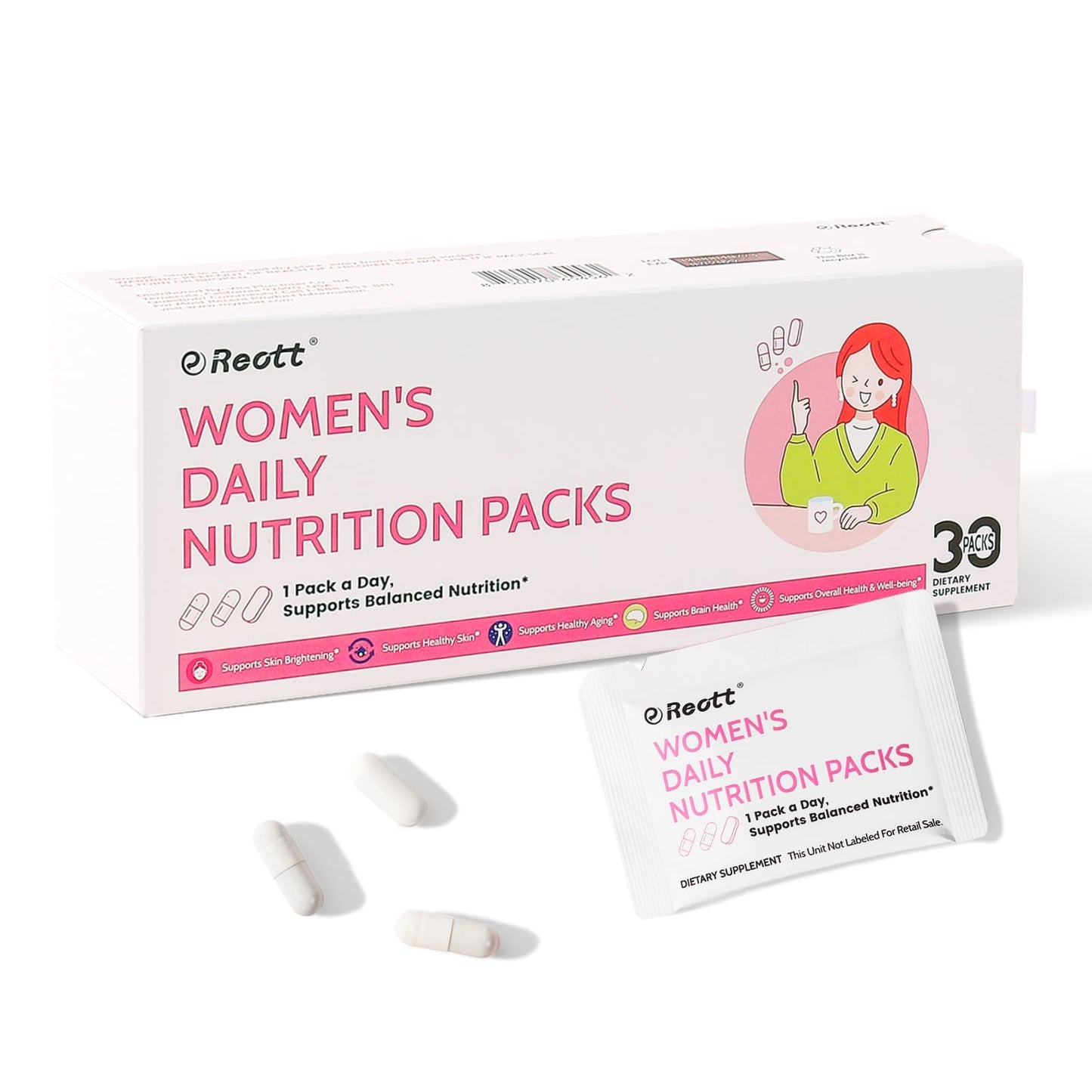 Reott Women's Daily Vitamin Packs with Collagen Peptide, PQQ, 4-IN-1 Multivitamins